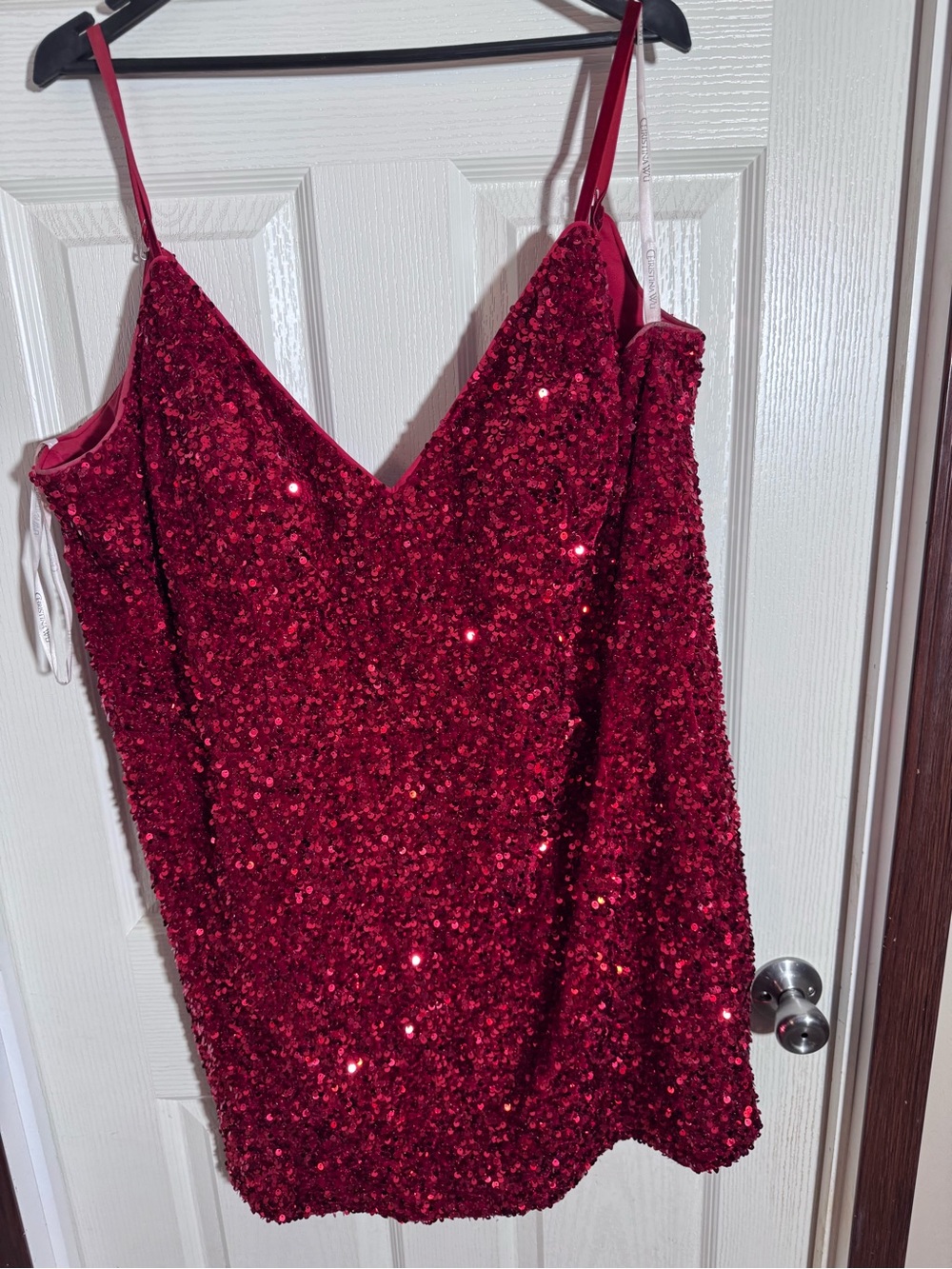 Christina Wu Red Sequin Strapless Mini Dress